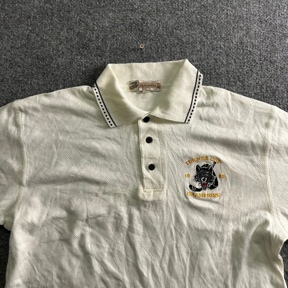 AKWA Polo Shirt Mens Size M White Turner Cup Champions 1998 USA Cotton Vintage